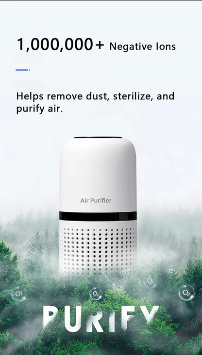 Portable Car Air Purifier USB Rechargeable Fresh Air Negative Ion Cleaner Oxygen Removes PM2.5 Smoke Odors Ionizer Cleaner