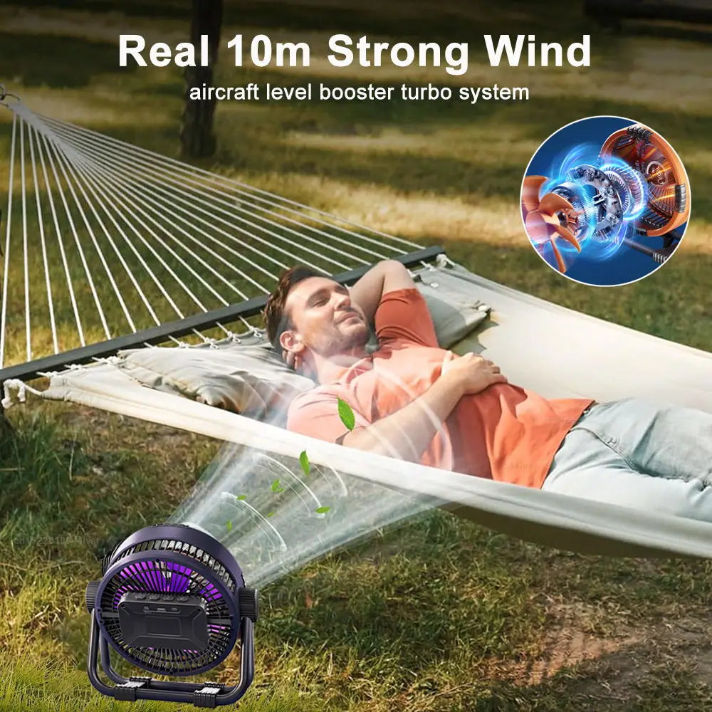 20000mAh Camping Fan Rechargeable Portable Outdoor Camping Ceiling Fan Wireless Tent Fan with Hook and Light Air Circulators