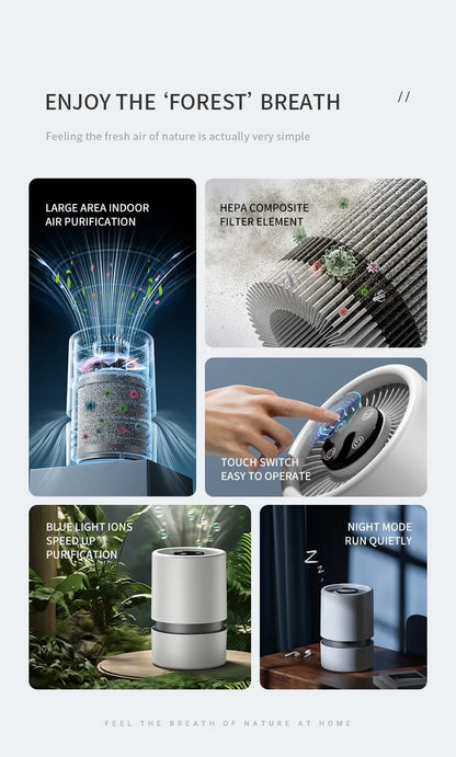 Desktop Air Purifier With HEPA Filter Portable Air Cleaner Odor Remover Air Freshener for Bedroom Office Mini Air Purifier PM2.5