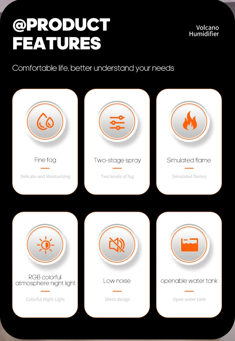 Volcano Air Humidifier 300ml Desktop USB Water Mist Diffuser Purifier Air Freshener Nebulizer with Colorful Ambient Night Light