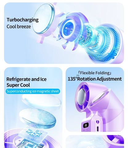 2025 New Portable Hanging Neck Fan 135° Rotation Desktop Mini Fan Handheld Foldable 199 High-speed Powerful Turbo Fan Outdoor