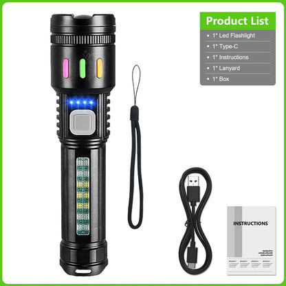High Power LED Flashlights Built-in battery USB Rechargeable Strong Hand Light Multifunctional Torch Lamp For Emergency Camping