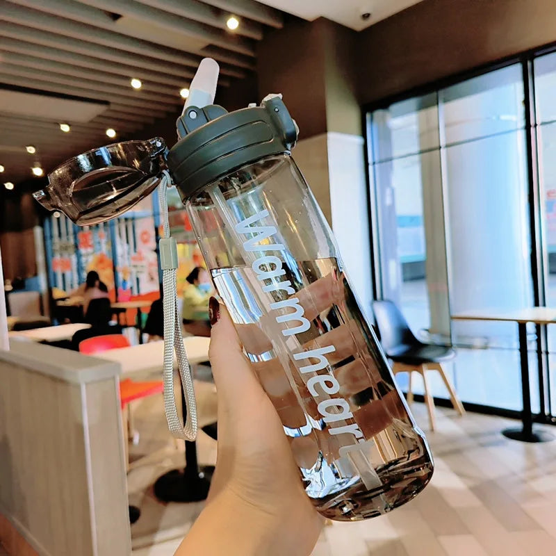 800ml Sports Water Bottle with Straw Plastic Water Bottles with Scale Leak Proof Drinking Bottles For Outdoor BPA Free Drinkware
