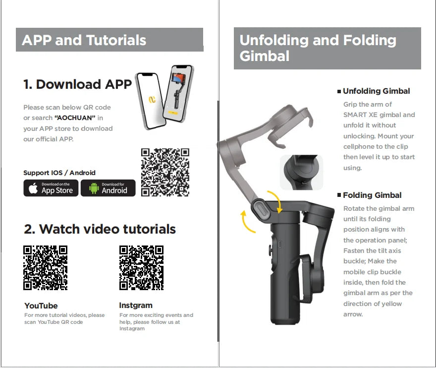 AOCHUAN 3-Axis Handheld Gimbal Stabilizer for Smartphone with Fill Light for iPhone Android Face Tracking Vlog