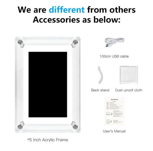 Acrylic Digital Photo Frame 5 Inch 1200mAh Vertical Display IPS Screen