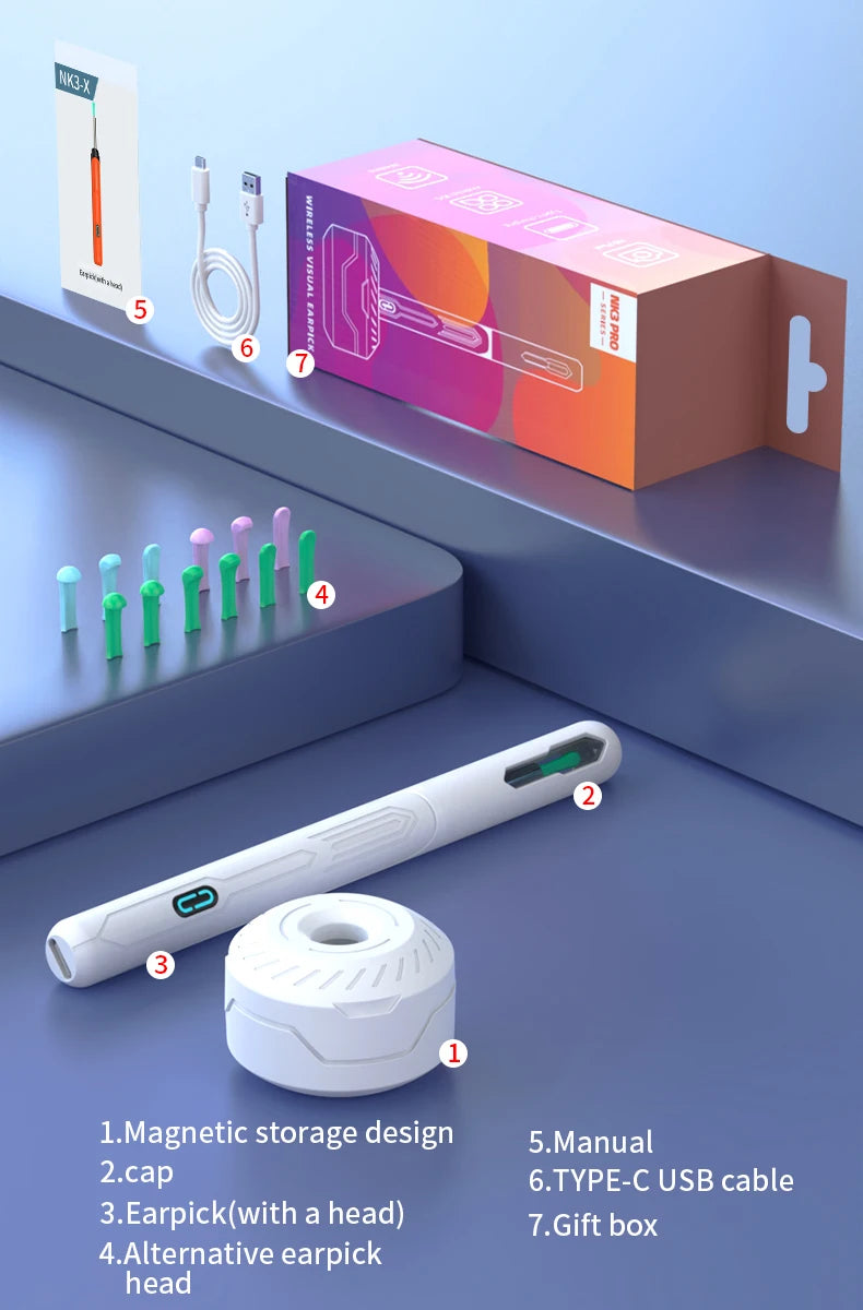 Ear Cleaner with Camera Set Ear Sticks Otoscope USB C Charging Endoscope Wax Removal Tool Earpick MIni Camera Ear Cleaning Set