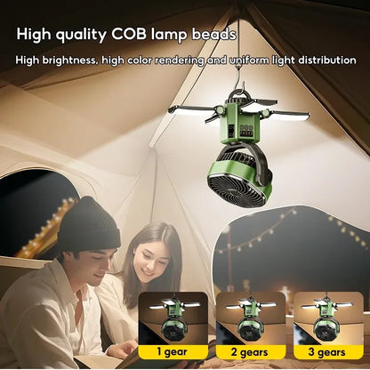 Eary Camping Solar Fan With 6000mAh Battery Powered Tent Camp Fan With Light 4 Speed Wind Adjustable Air Cooling Fan For Outdoor