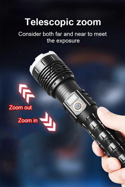 Most Powerful High Power Led flashlight 1000000LM XHP360 Rechargeable Led Flashlight Zoom Outdoor Tactical Lantern Hunting Torch