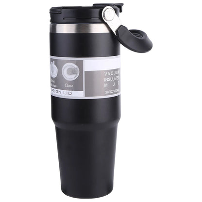 30oz Vacuum Insulated Cup with Handle Double-Layer Insulated Cup Stainless Steel Sports Water Bottle for Cold Hot Beverages