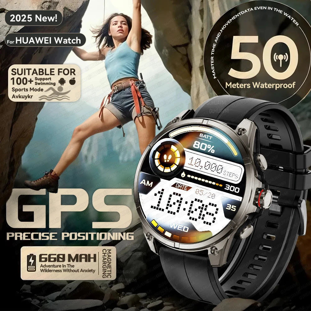2025 New Premium GPS Smart Watches Outdoor Altimeter Barometer AMOLED Screen Built-in GPS Compass Military Sports Smartwatch Men
