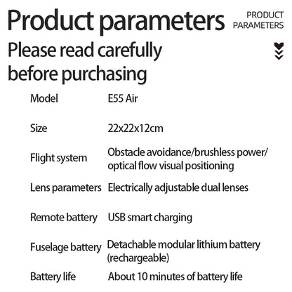 2025 New E55 Air Brushless Drone With Screen-Controlled Lighting Mini Drone 2 Camera Optical Flow Remote Control Aircraft Gift