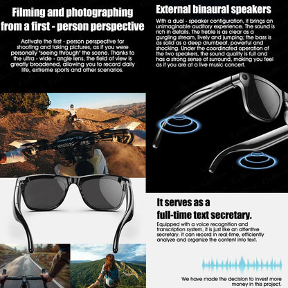 2025 Classic AI Smart Glasses 100MP Camera Waterproof Bluetooth Call Playing Music Sports Glasses Identify Pictures Use ChatGPT
