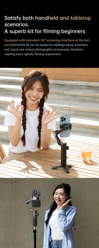 AOCHUAN 3-Axis Handheld Gimbal Stabilizer for Smartphone with Fill Light for iPhone Android Face Tracking Vlog