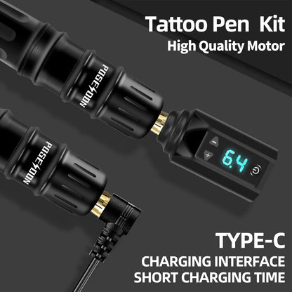 Tattoo Kit POSEIDON High Power Tattoo Pen Kit For Permanent Makeup Tattoo Machine Kit Black Wireless  Tattoo Gun Kit