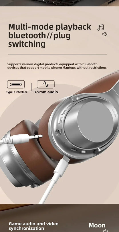 Wireless Headset Bluetooth 5.3 Retro Headphones HIFI Stereo Noise Canceling Earphone Long Standby Stylish Comfortable Headphones