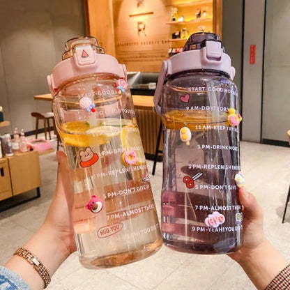 2L Sports Water Bottle with Straw Portable Large Capacity Water bottles Fitness Bike Cup Summer Cold Water Jug with Time Marker