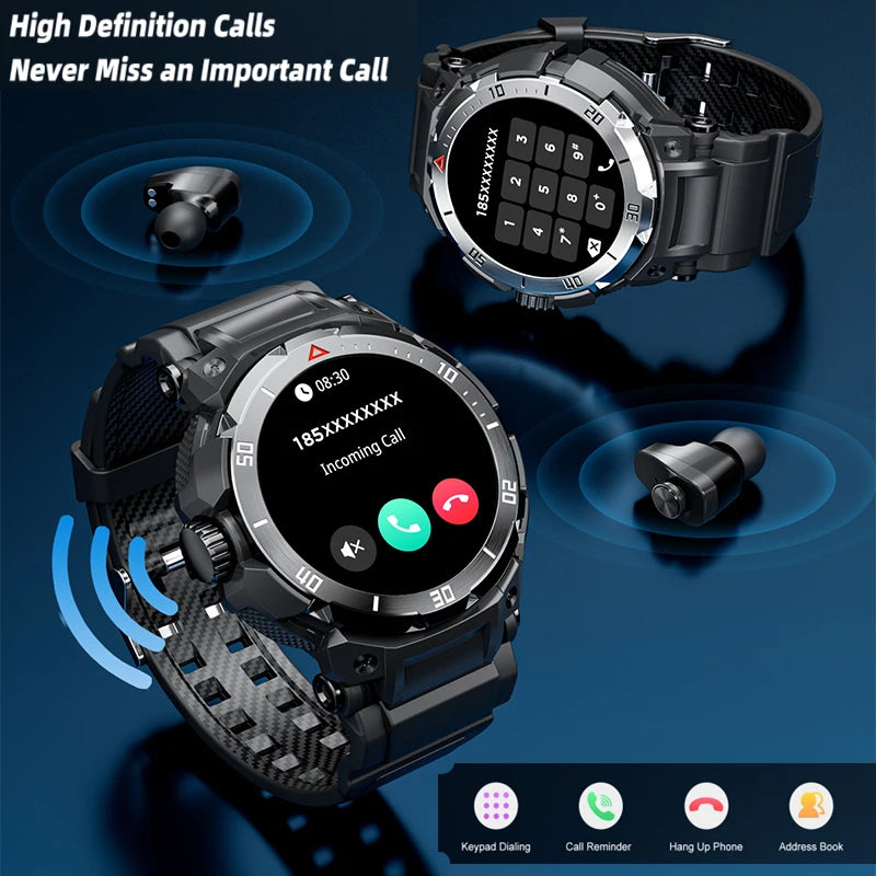 2025 New Smart Watch TWS 2-in-1 Wireless Headphone Music Call Men SmartWatch Health Monitoring Waterproof Sports Watch