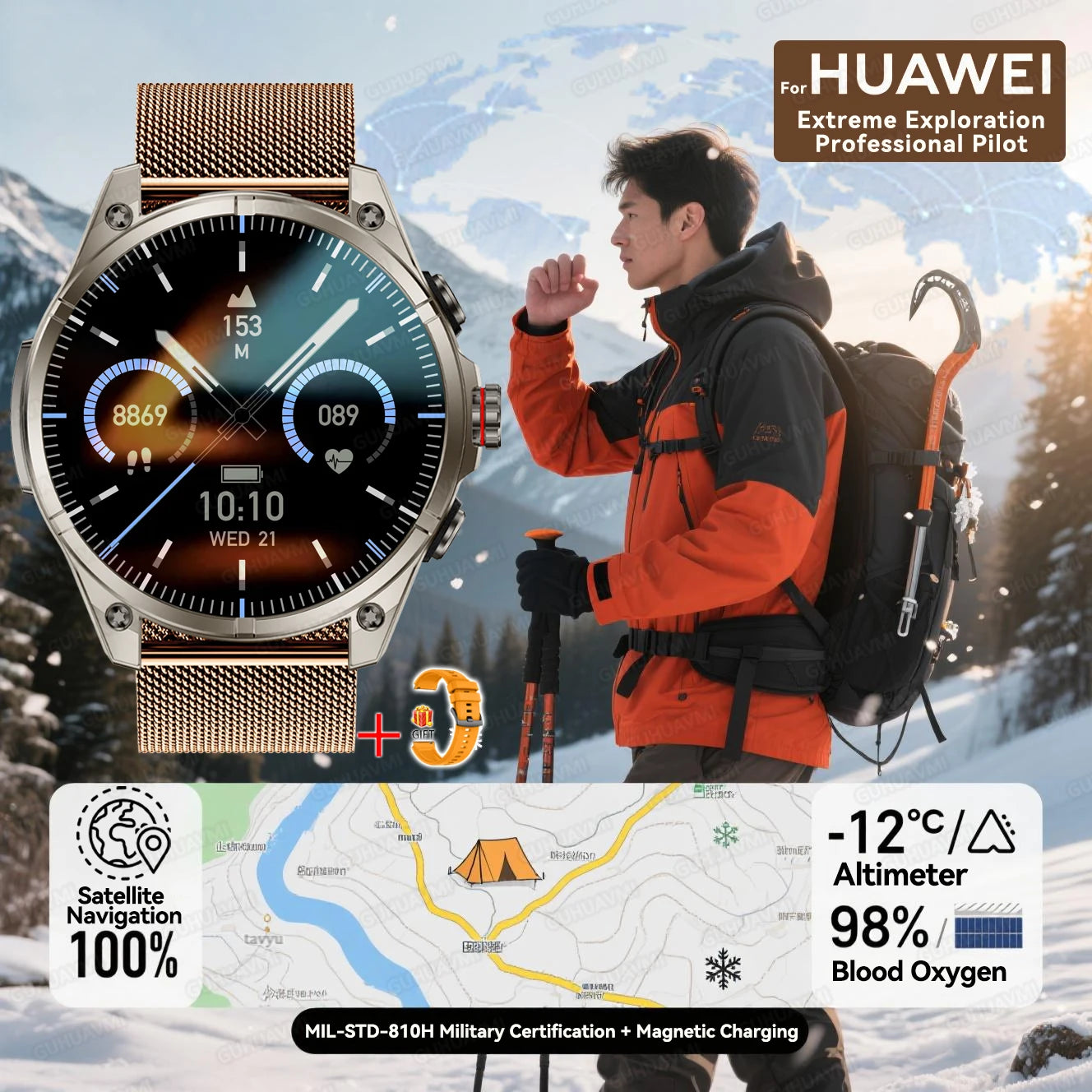 2025 New Premium GPS Smart Watches Outdoor Altimeter Barometer AMOLED Screen Built-in GPS Compass Military Sports Smartwatch Men