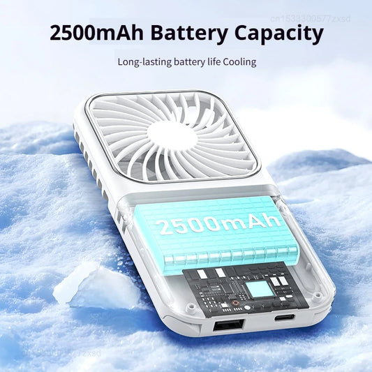 Portable Folding Electric Fan 3-in-1 Mini Handheld Cooling Fan Handheld with Power Bank Makeup Mirror Student Small Fan Outdoor