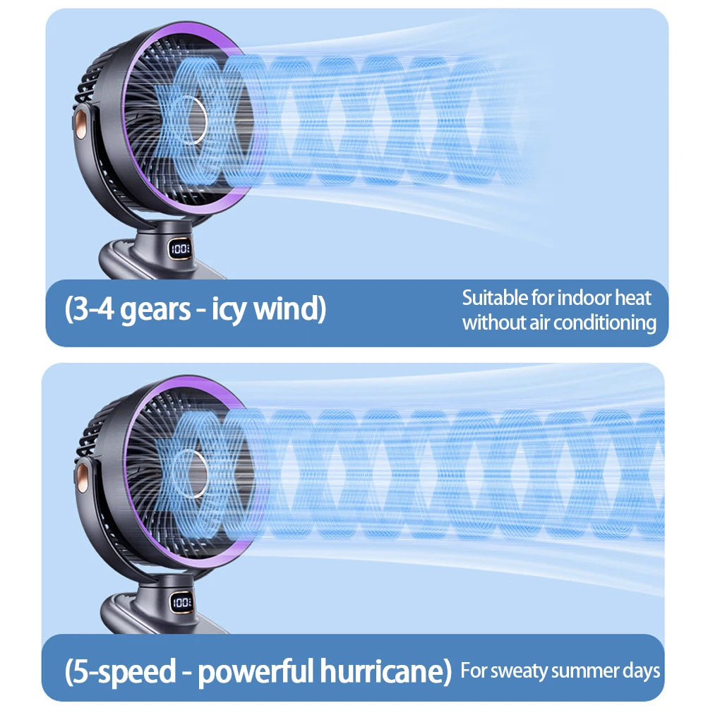 Mini Clip Fan Mute 10000mAh Rechargeable Mini Desk Fan  Adjustable Clip-on Fan Table Wireless Fan for Home Room