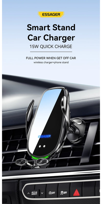 Essager Qi 15W Wireless Charger Car Phone Holder In Car Air Vent Mount For iPhone 14 13 12 X Pro Max Fast Charging