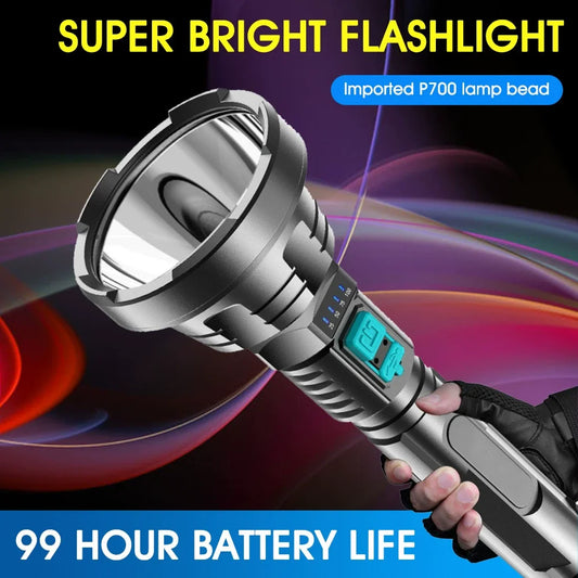 Strong Light LED Flashlight ABS USB Charging Battery Display Large Long Range Home Outdoor Flashlight