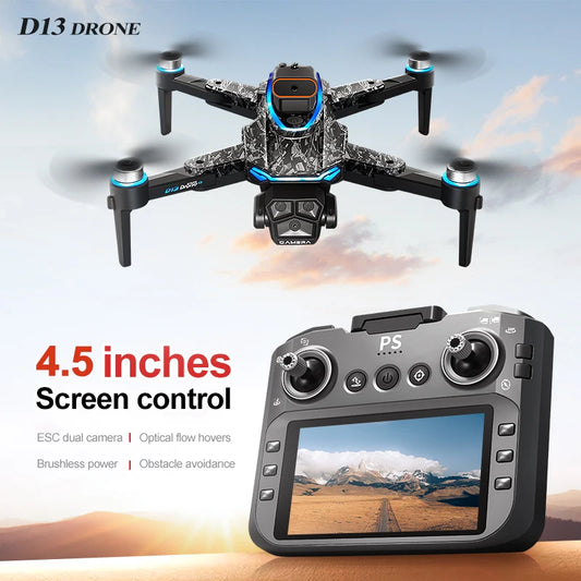 New D13 RC Drone 4K Professional HD Triple Camera 5G WIFI FPV Dron 360° Obstacle Avoidance Brushless Large Screen Quadcopter