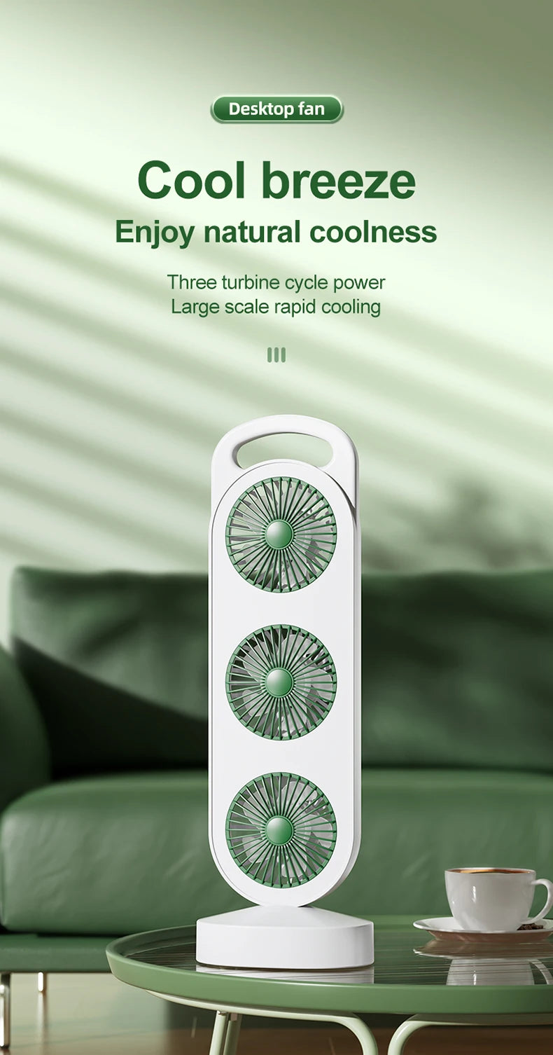 Desktop Fan With Three Air Outlets Usb Charging Adjustable High Wind Power Convenient Cooling Equipment For Outdoor Camping