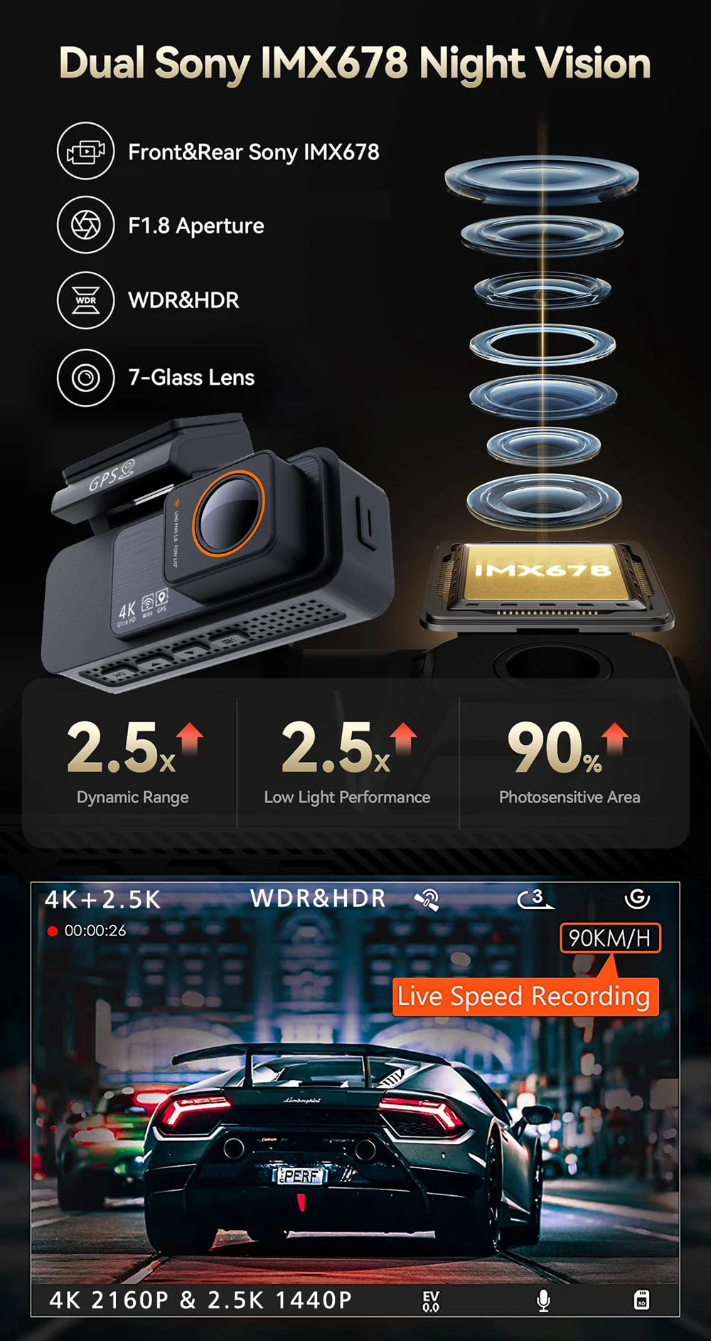 4K Dash Cam WIFI GPS Car DVR 2.5K Rear Camera Video Drive Recorder Dashcam Register Mini Black Box 24H Monitoring Night Vision