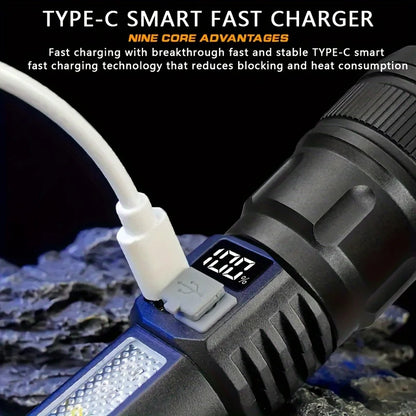 High Power Rechargeable Led Flashlight Very Strong Led Flashlight With Side Light Torch For Outdoor Camping Hiking