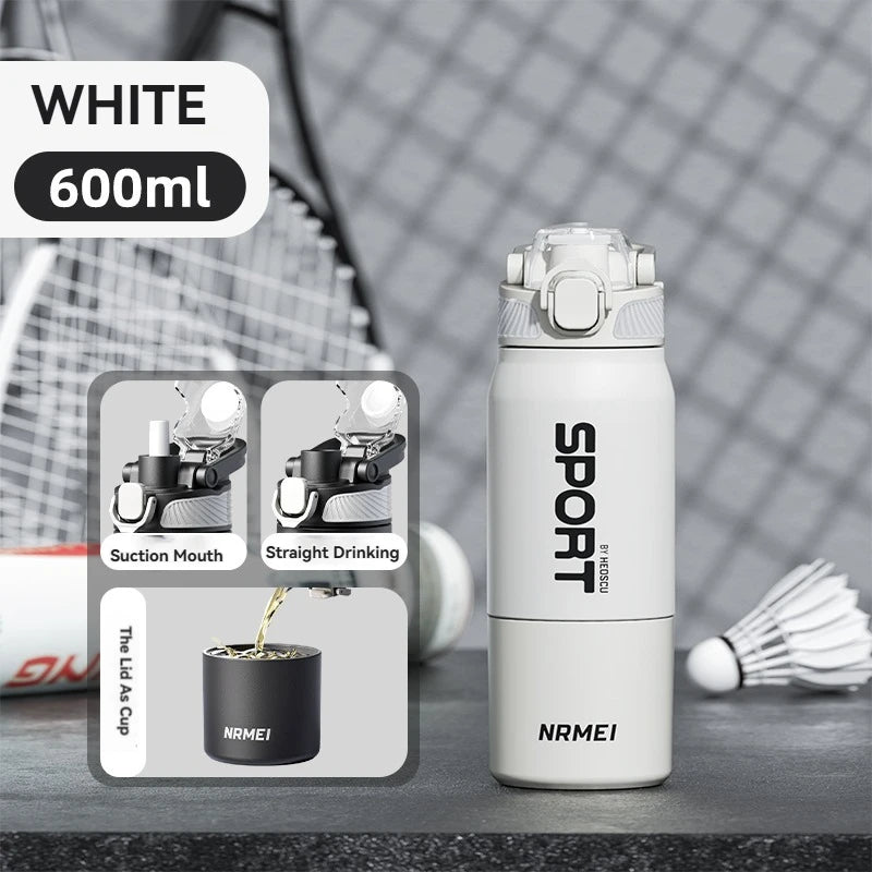 Insulated Water Bottle Thermal Stainless Steel Leak-proof Vacuum Flask Rope with Cup Portable Hiking Cycling