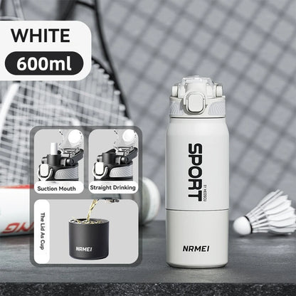 Insulated Water Bottle Thermal Stainless Steel Leak-proof Vacuum Flask Rope with Cup Portable Hiking Cycling
