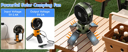 Eary Outdoor Camping Solar Fan 6000mAh Battery Powered Tent Camp Fan With Light 4 Speed Wind Adjustable Summer Air Cooling Fan