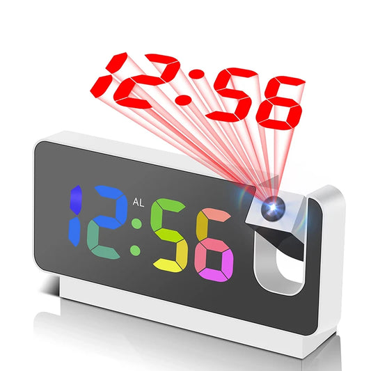 Projection Alarm Clock Desk Clock with Large Color LED Display Rotatable Ceiling/Wall Projector for Bedroom Office Bathroom