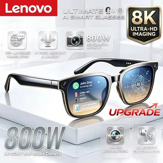 Lenovo Upgrade Smart AI Glasses 800W HD 8K Shooting Camera Voice Call  Photo Video Translation Bluetooth AI Motorcycle Glasses