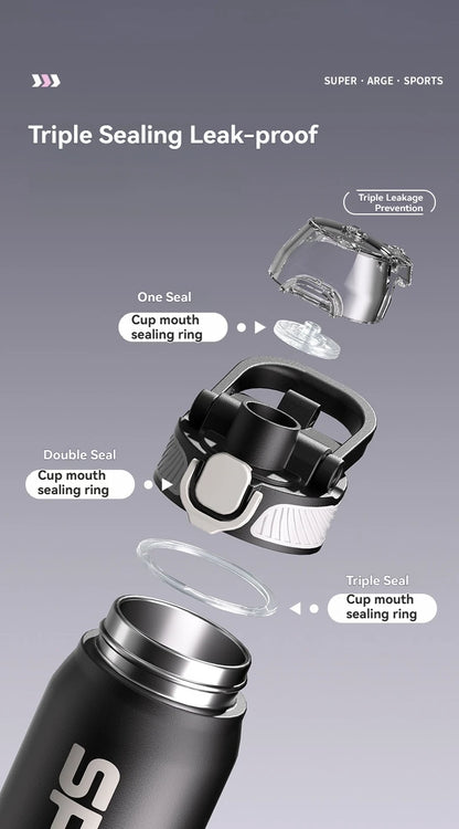 Insulated Water Bottle Thermal Stainless Steel Leak-proof Vacuum Flask Rope with Cup Portable Hiking Cycling