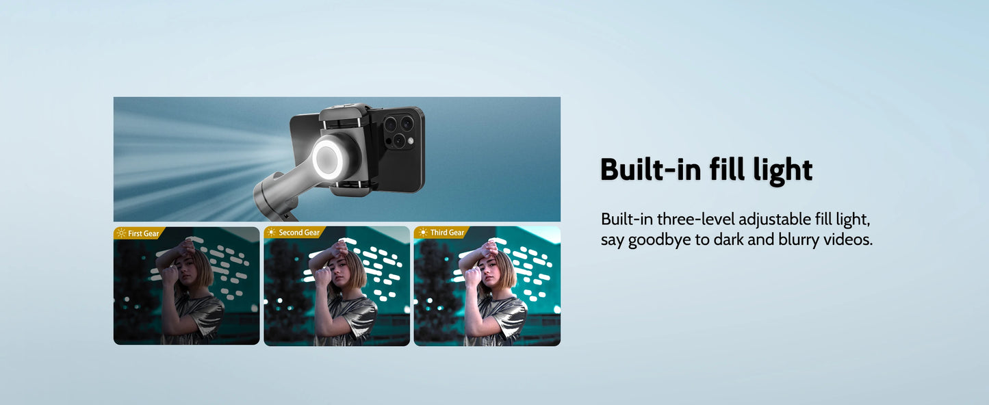AOCHUAN Smart XPro Smartphone 3 Axis Gimbal Stabilizer For iPhone and Android Smartphone Shooting Video with Fill light Effects