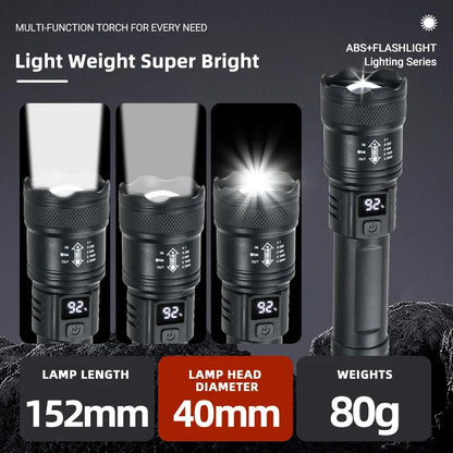 High Strong Power LED Flashlights 2000LM Tactical Torch with Display Light USB Charging.