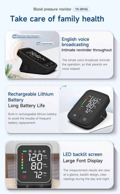 Yongrow Portable Digital Upper Arm Blood Pressure Monitor Measurement Tool Tonometer Sphygmomanometer