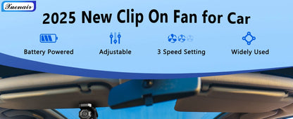 Eary Portable Car Clip On Fan Battery Operated 3 Speed Wind 900 Rotate Quiet Small Air Cooling Fan For Desk Camping Stroller Fan