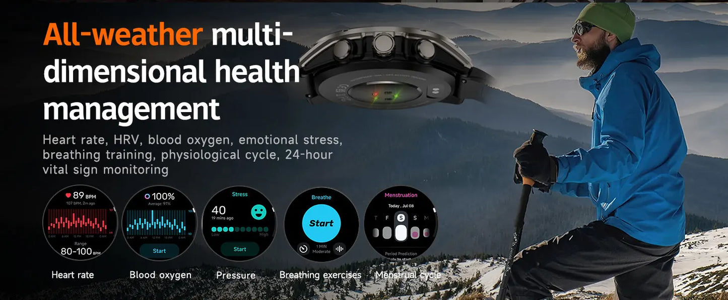 2025 New Premium GPS Smart Watches Outdoor Altimeter Barometer AMOLED Screen Built-in GPS Compass Military Sports Smartwatch Men