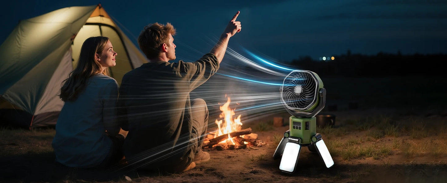 Eary Outdoor Camping Solar Fan 6000mAh Battery Powered Tent Camp Fan With Light 4 Speed Wind Adjustable Summer Air Cooling Fan