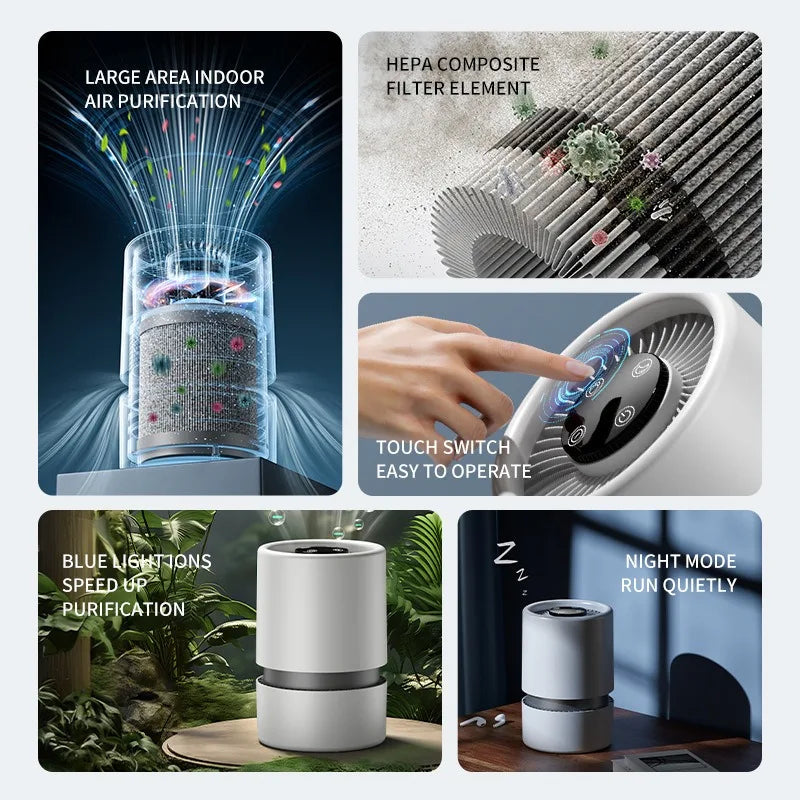 Desktop Air Purifier With HEPA Filter Portable Air Cleaner Odor Remover Air Freshener for Bedroom Office Mini Air Purifier PM2.5