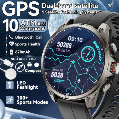 2025 New Premium GPS Smart Watches Outdoor Altimeter Barometer AMOLED Screen Built-in GPS Compass Military Sports Smartwatch Men