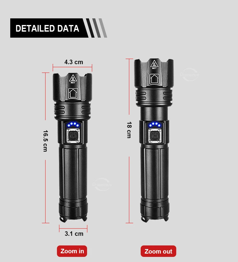 Most Powerful High Power Led flashlight 1000000LM XHP360 Rechargeable Led Flashlight Zoom Outdoor Tactical Lantern Hunting Torch
