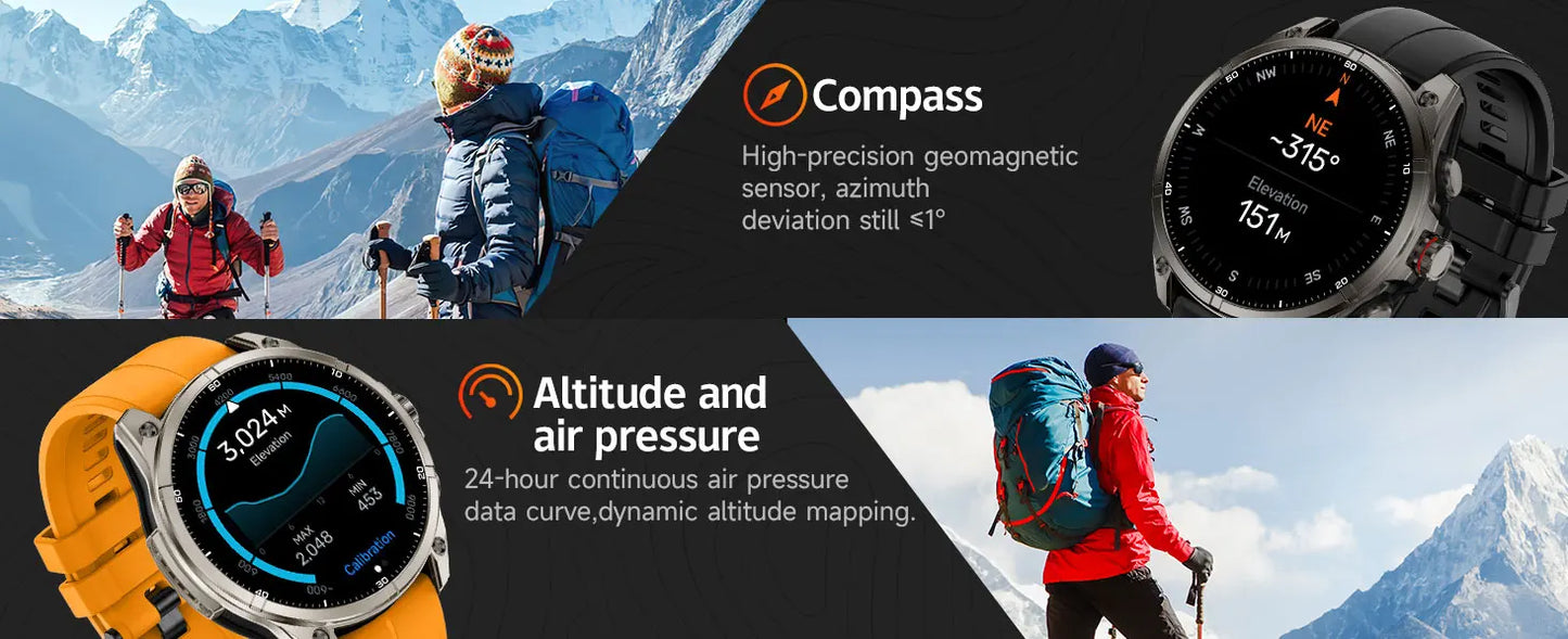 2025 New Premium GPS Smart Watches Outdoor Altimeter Barometer AMOLED Screen Built-in GPS Compass Military Sports Smartwatch Men