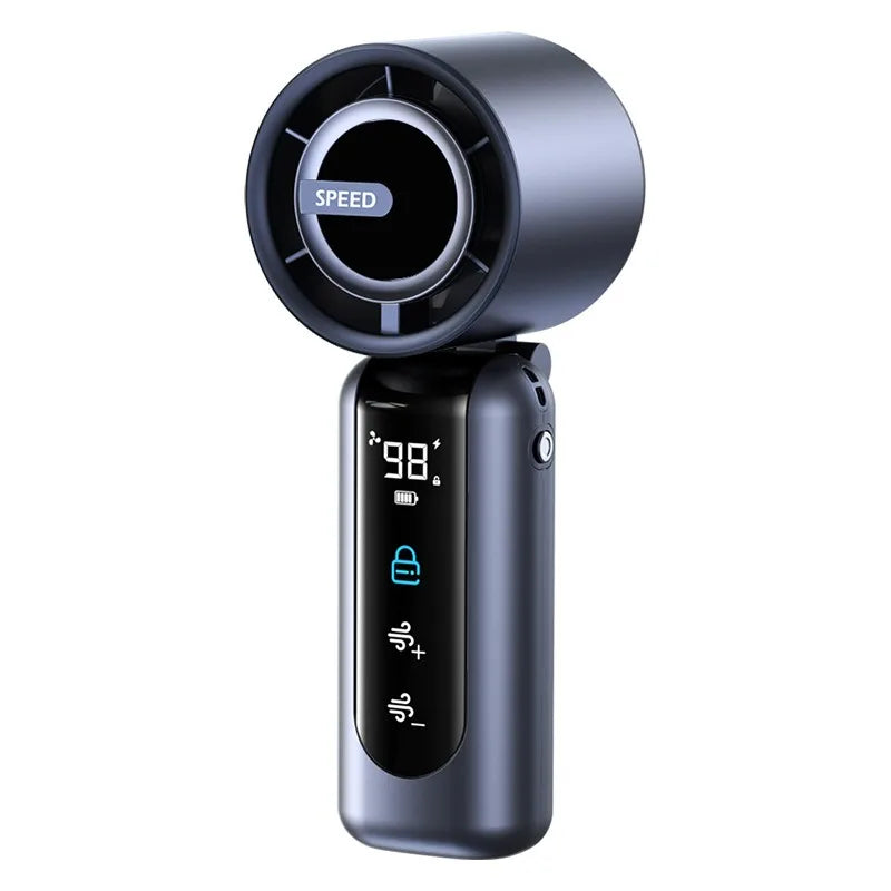 Handheld Fan Charging Portable Mini Fan Long Battery Life USB Digital Display 100-speed Handheld High-Speed Turbofan