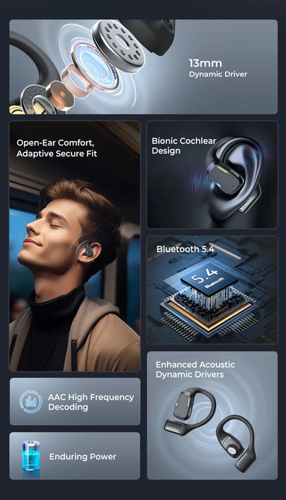 MINISO M98 True Wireless Open Ear Earbuds Bluetooth 5.4ears,13mm Dynamic Driver OWS Ears heads Gaming Headset Super Long Endure