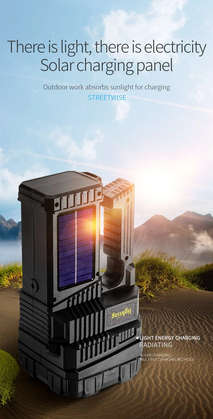 High Power Hand Lamp Solar Energy USB Rechargeable LED Flashlight Outdoor Camping Floodlight Emergency Power Torch Warning Light