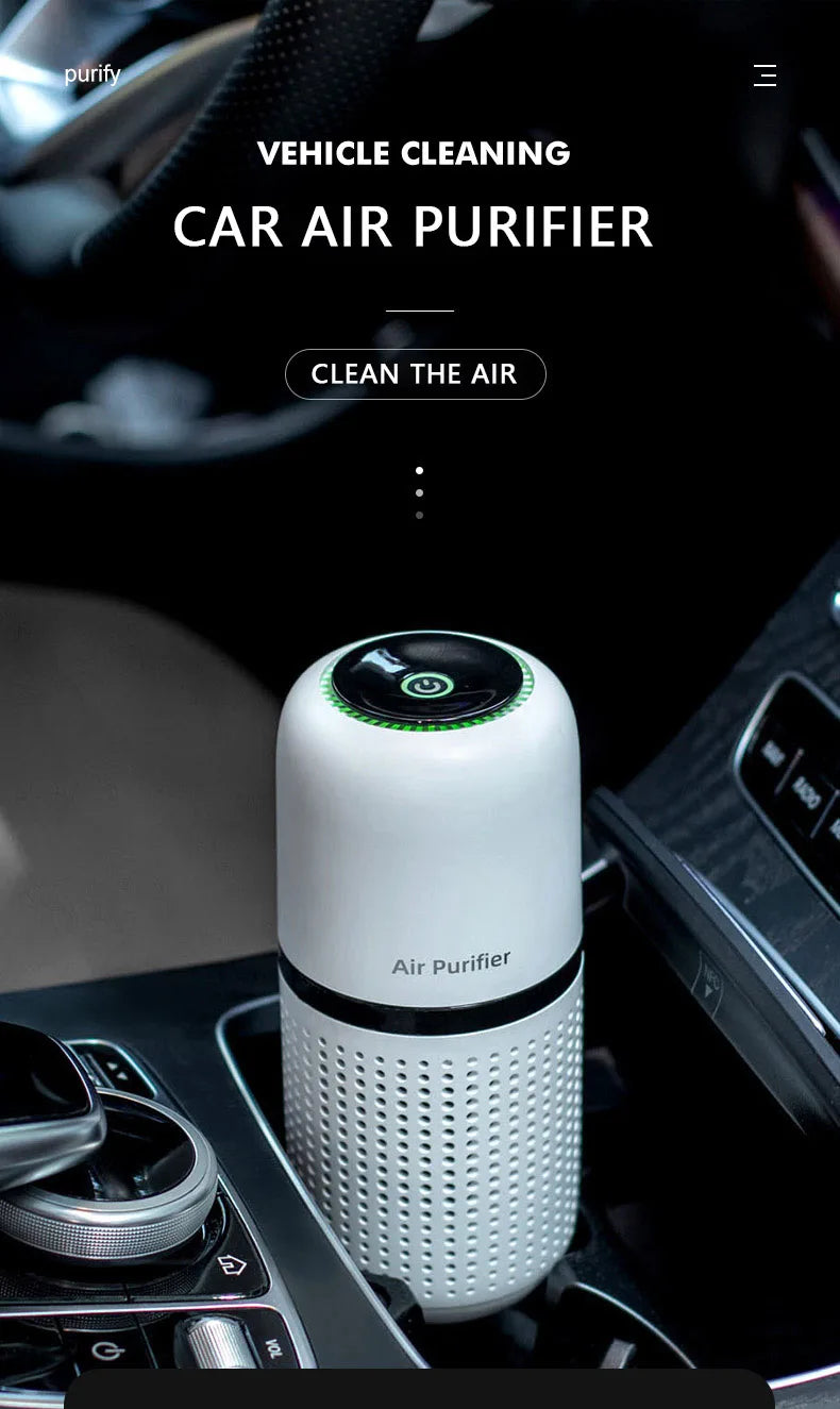 Portable Car Air Purifier USB Rechargeable Fresh Air Negative Ion Cleaner Oxygen Removes PM2.5 Smoke Odors Ionizer Cleaner